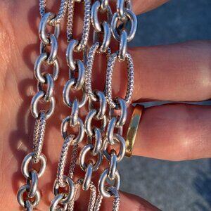 Beautiful long Sterling Silver trombone style mixed link chain,  31", 67.9 g